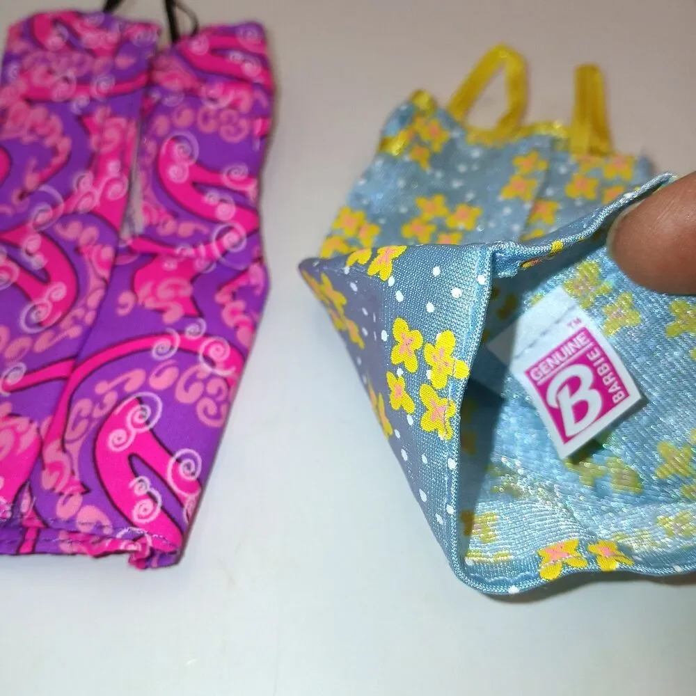 Lot of 3 Barbie Doll Dresses XO Valentines Green Yellow & Purple Pink Label